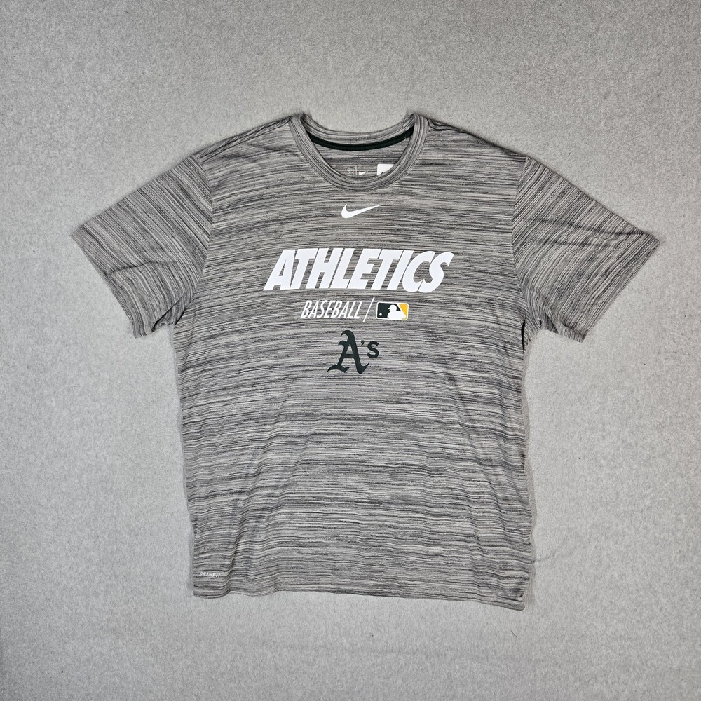 Oakland Athletics Men Shirt XL Gray Nike Striped Team Logo Activewear Dri Fit